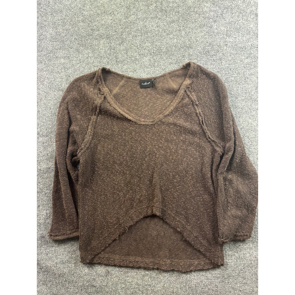 Out From Under Top Womens XS Brown High Low V-Neck Textured Knit 3/4 Sleeve